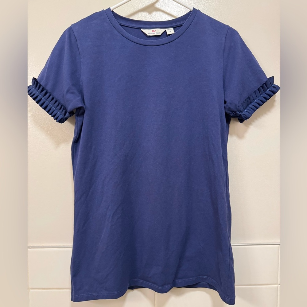 Vineyard Vines Navy Crew Neck Tee Pleated Ruffled Sleeves